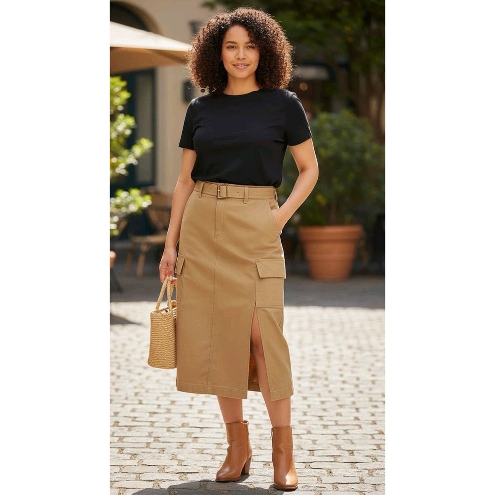 JUICY Juicy Couture Cargo Skirt With Belt,‎ Nomad Brown, Midi, Slit Waist Sz 28